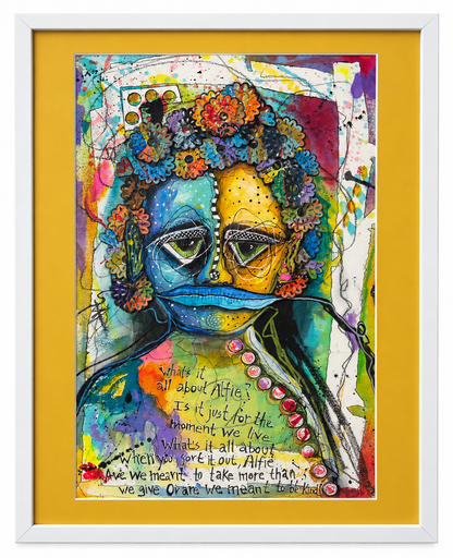What’s It All About, Alfie? – Framed Original Watercolor & Mixed Media Art, 17” × 21”