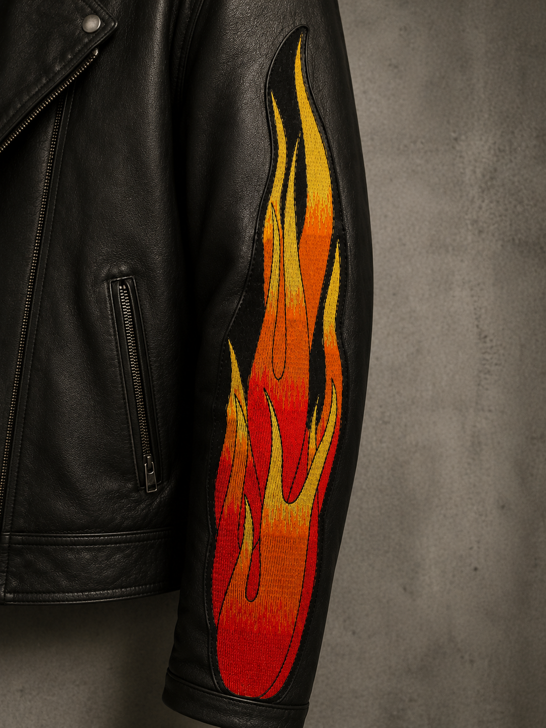 Large 14.5” Embroidered Flame Patches for Leather Jackets, Motorcycle Chaps & Vests – Pair