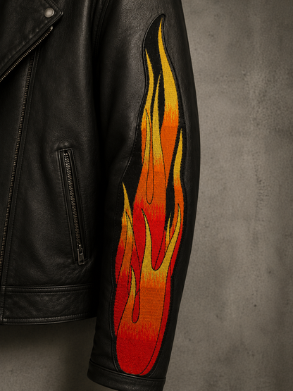 Large 14.5” Embroidered Flame Patches for Leather Jackets, Motorcycle Chaps & Vests – Pair