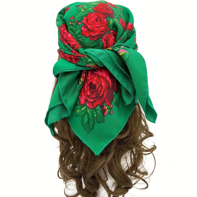 Boho Floral Head Scarf – Vintage Inspired 28” Square Hair & Neck Scarf