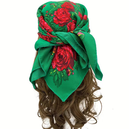 Boho Floral Head Scarf – Vintage Inspired 28” Square Hair & Neck Scarf