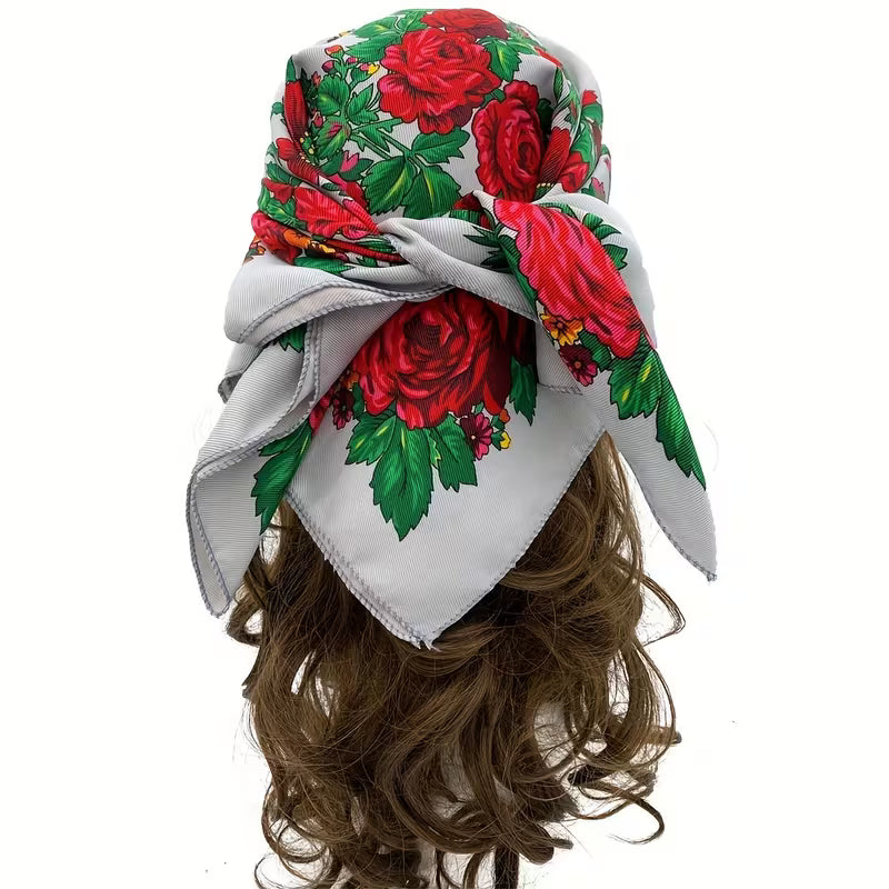 Boho Floral Head Scarf – Vintage Inspired 28” Square Hair & Neck Scarf
