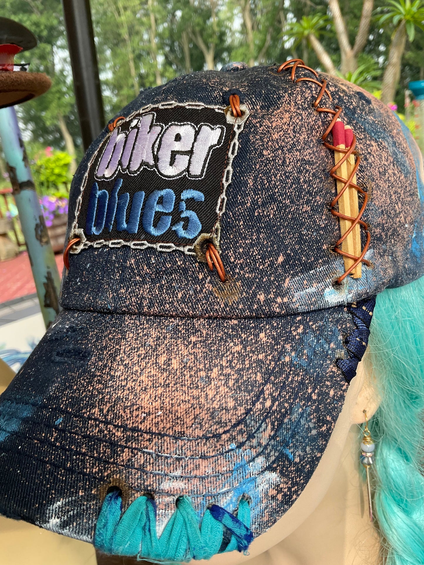 Biker Blues Leather Lace Up Hat