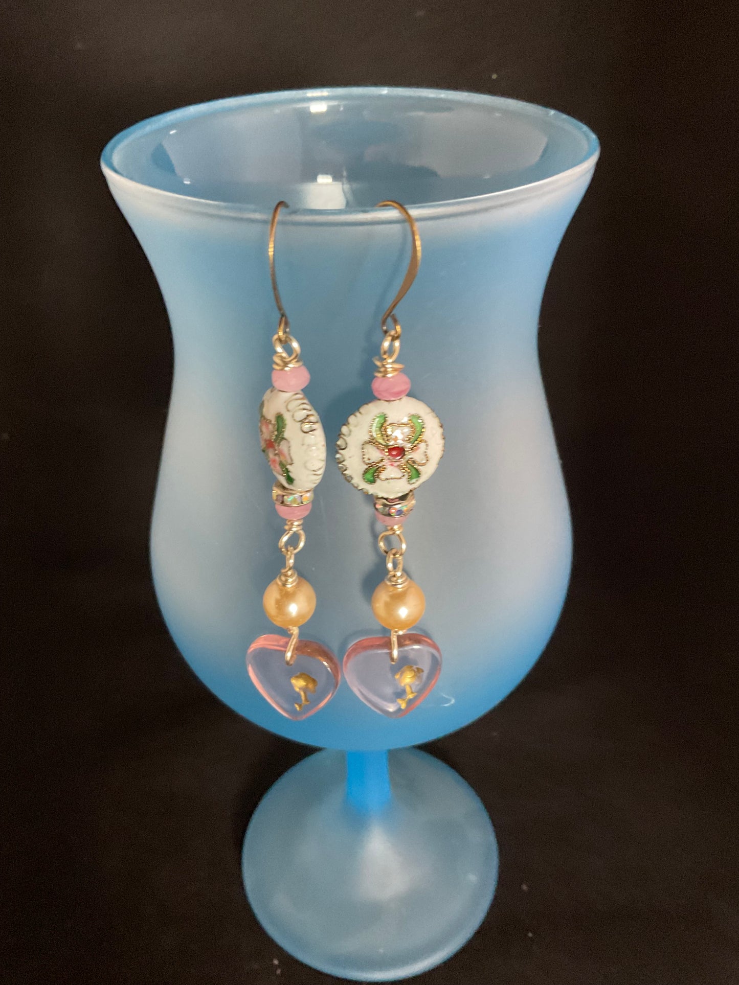 Cloisonné and Heart Earrings