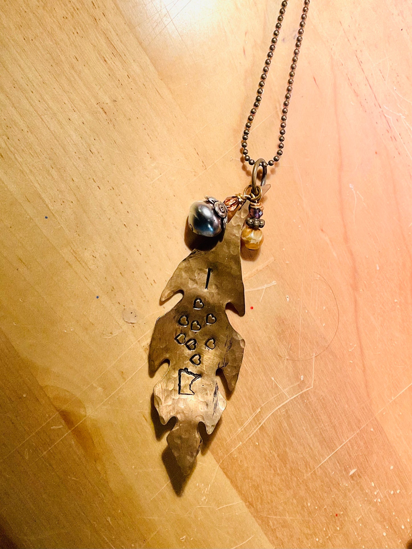 Necklace - I love love love love love Minnesota leaf