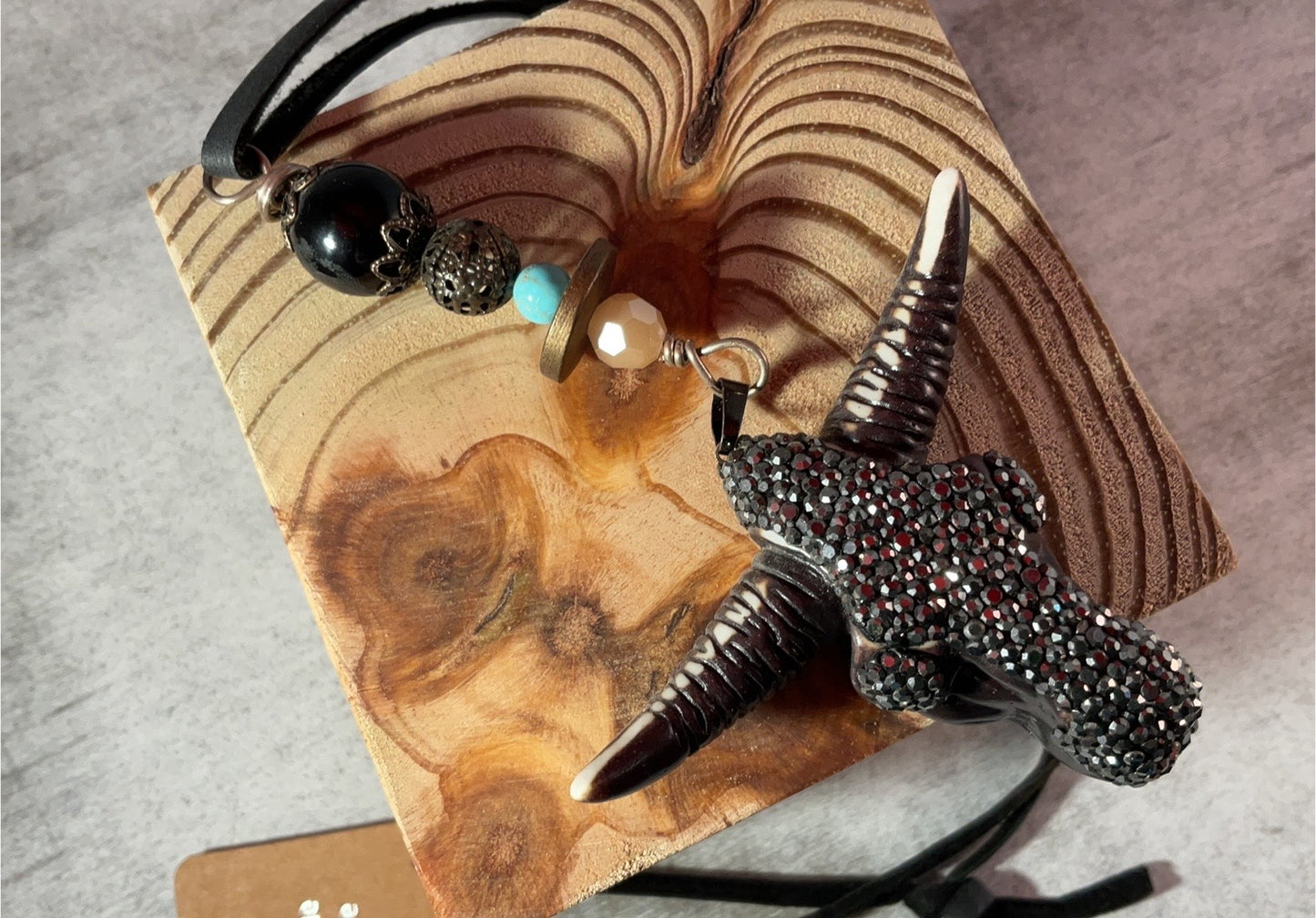 Desert Rebel — Rhinestone Steer Skull Leather Necklace