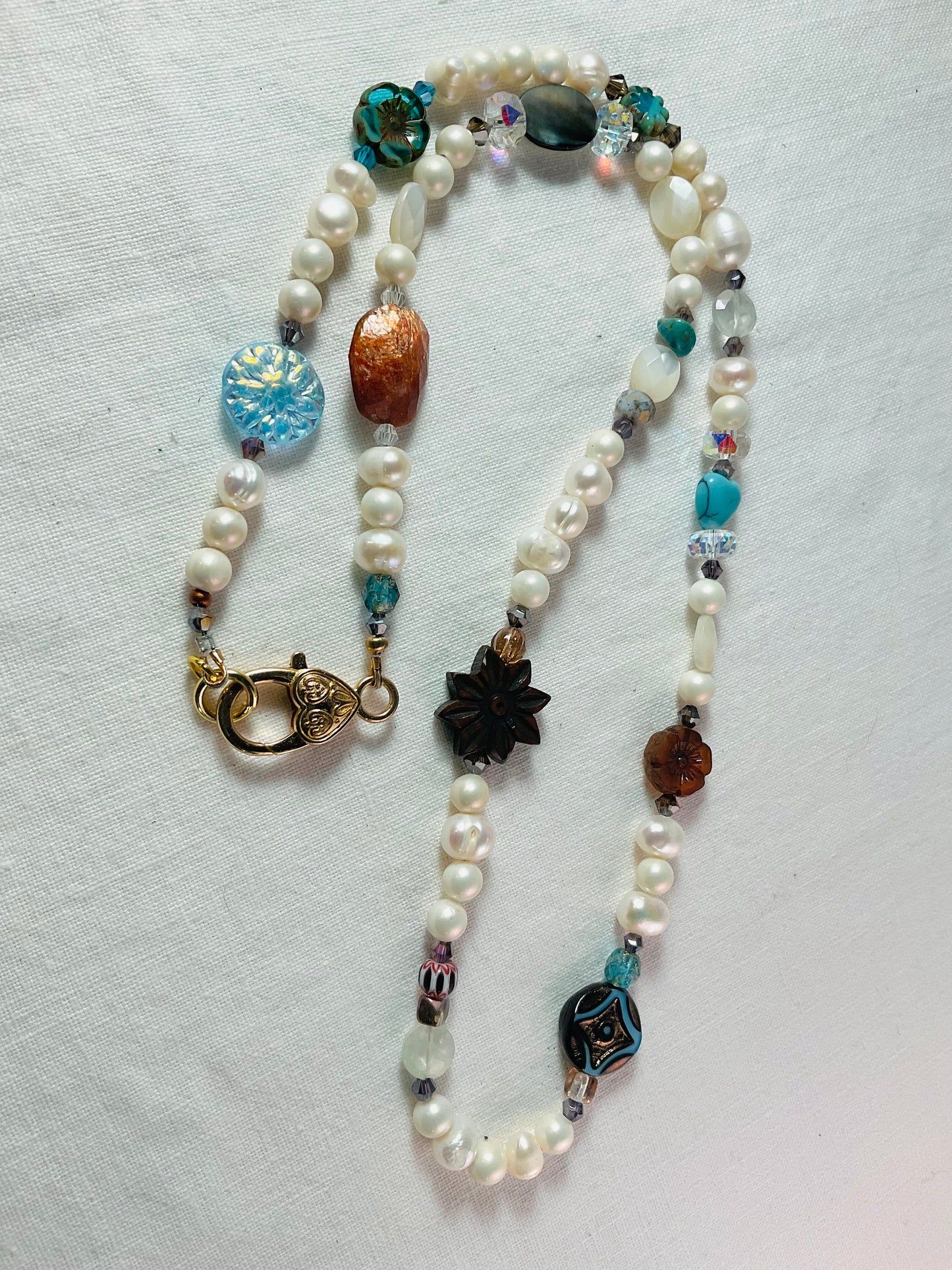 Necklace - Pearls and Charms 24"