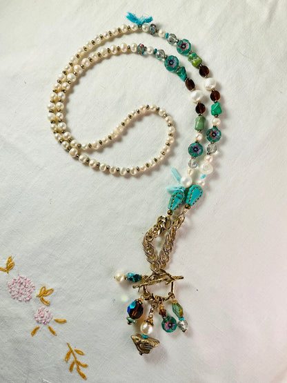 Necklace - Pears, Turquoise and Sparkle Bird On A Wire