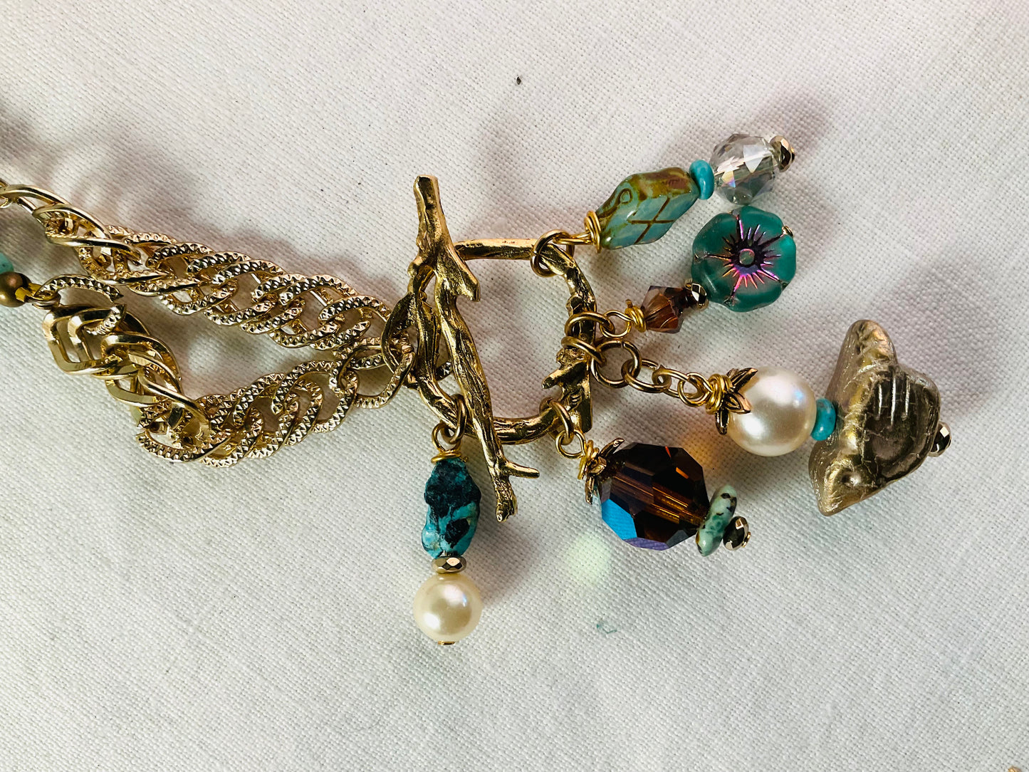 Necklace - Pears, Turquoise and Sparkle Bird On A Wire