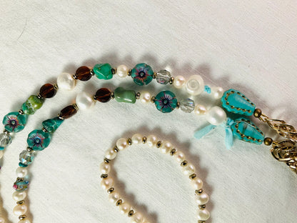 Necklace - Pears, Turquoise and Sparkle Bird On A Wire