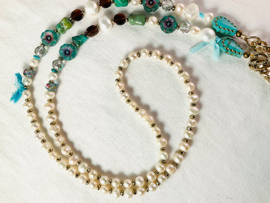 Necklace - Pears, Turquoise and Sparkle Bird On A Wire