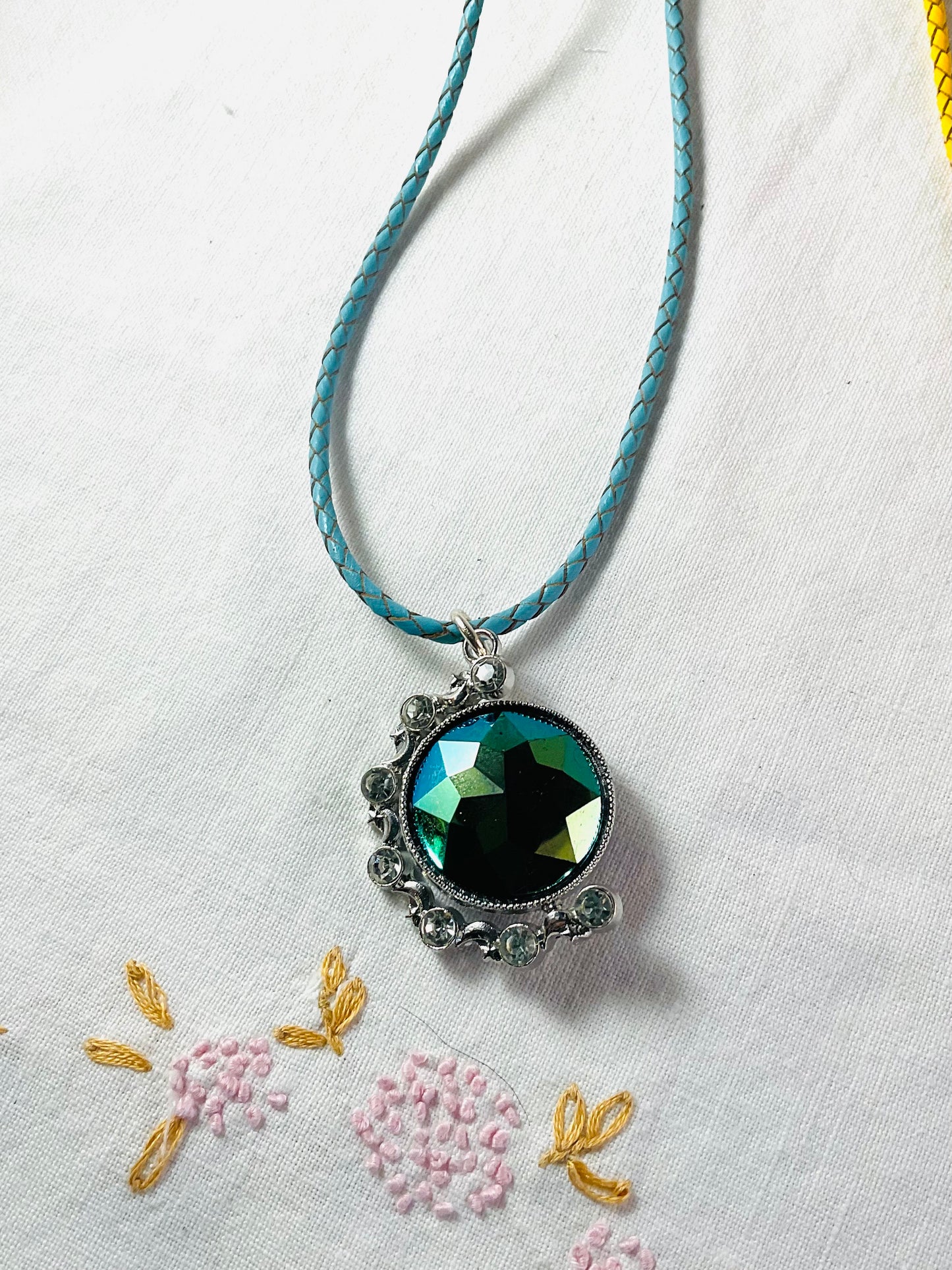 Necklace - Swiveling Moon and crystal on silver frame