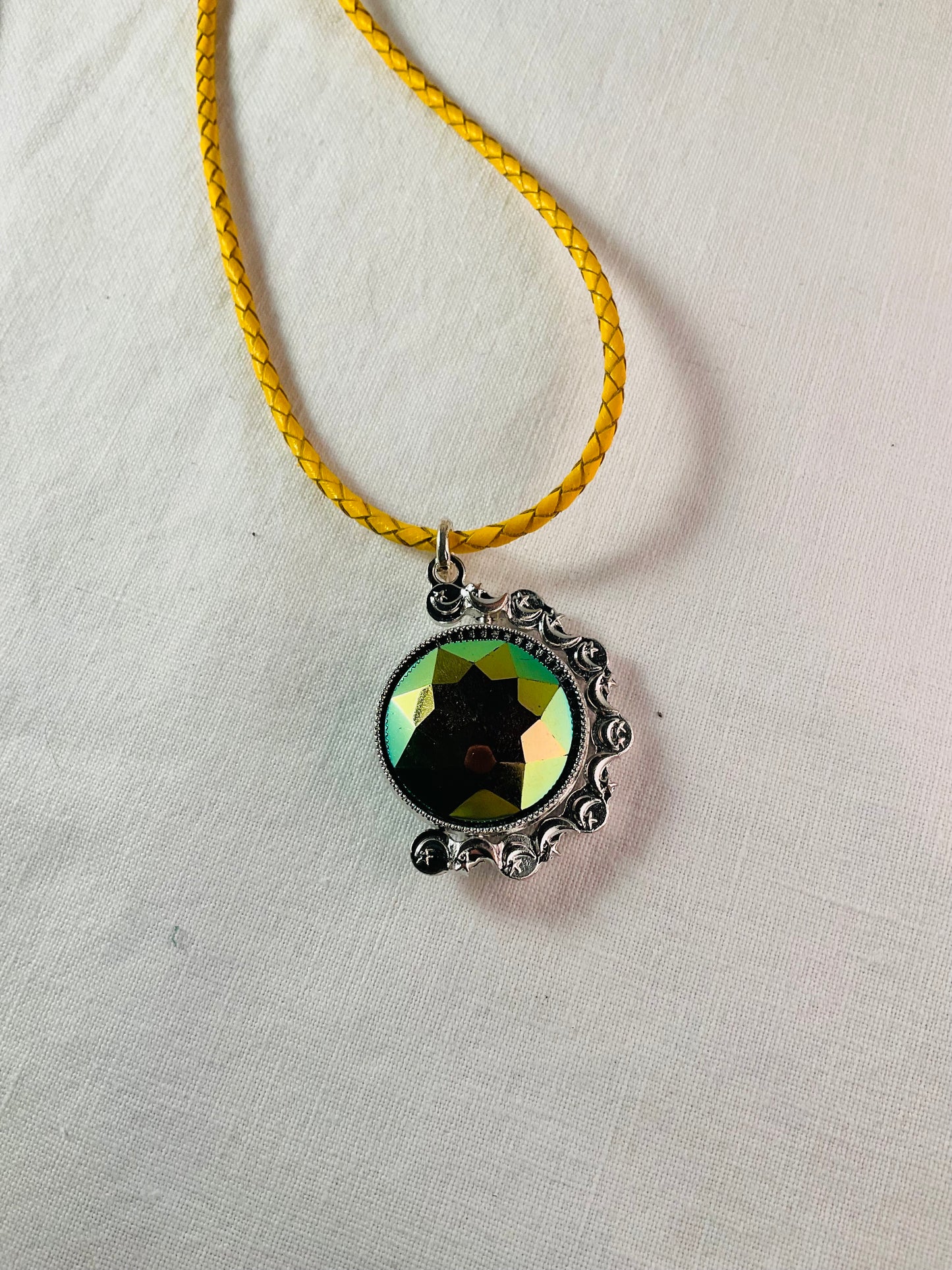 Necklace - Swiveling Moon and crystal on silver frame