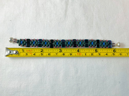 Bracelet - beaded super duo and square beads - small 6.5"