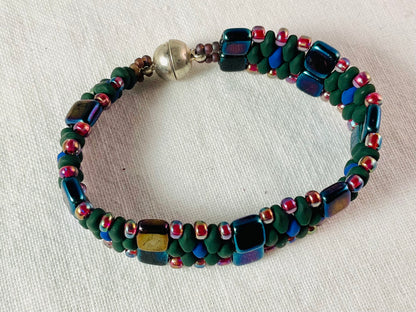Bracelet - beaded super duo and square beads - small 6.5"
