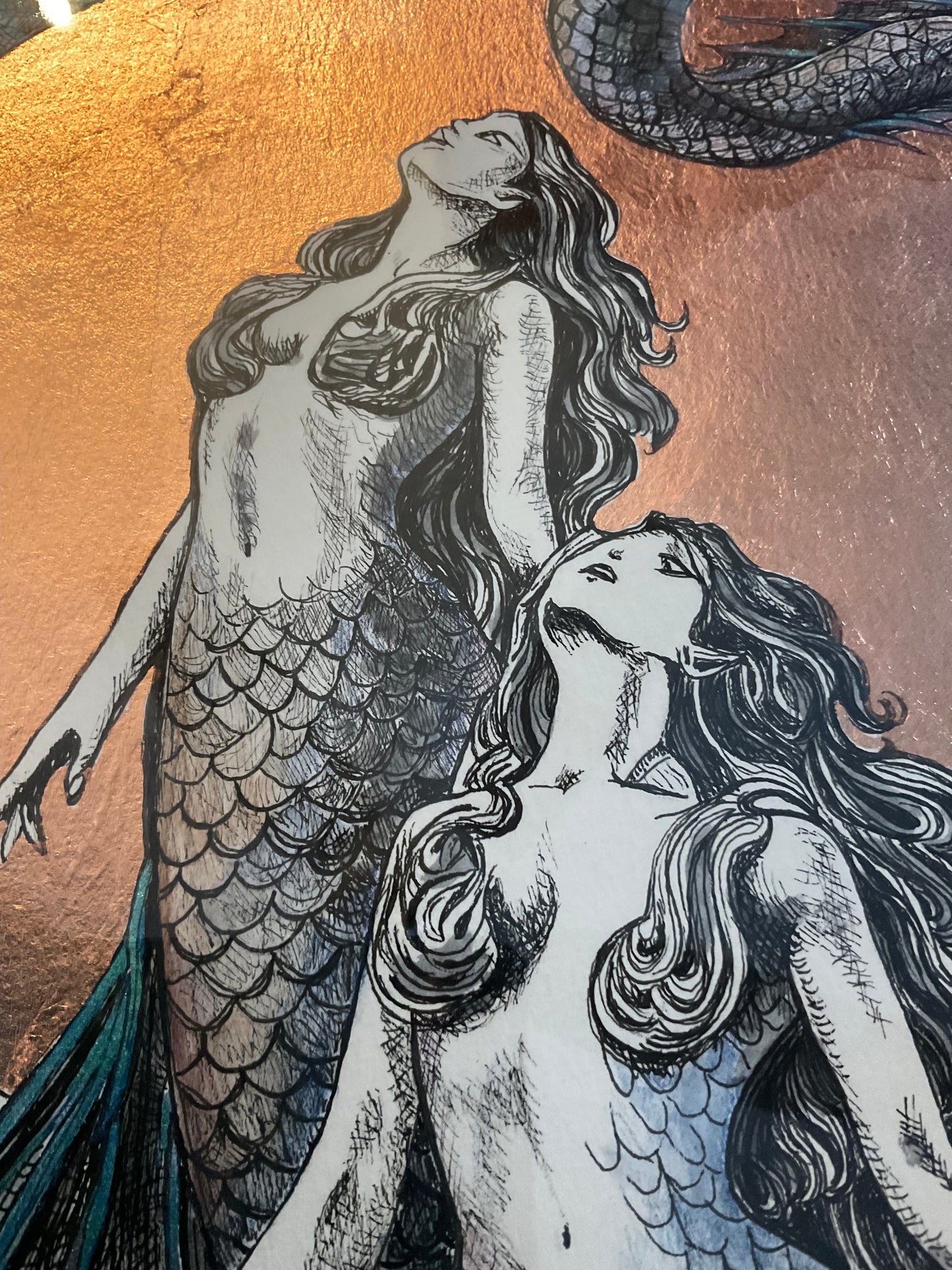 Drawing - Neptune's Dream - Pen and Ink, Foil and Watercolor