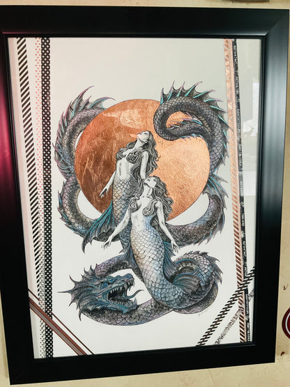 Drawing - Neptune's Dream - Pen and Ink, Foil and Watercolor