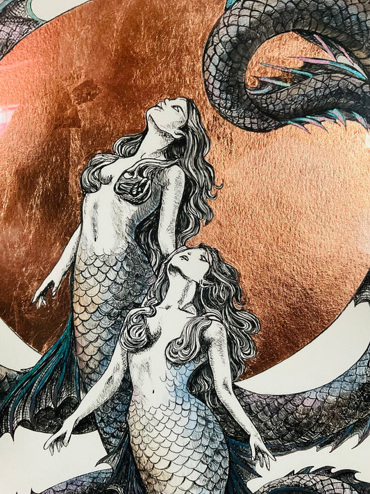 Drawing - Neptune's Dream - Pen and Ink, Foil and Watercolor