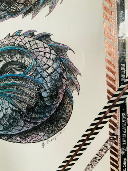 Drawing - Neptune's Dream - Pen and Ink, Foil and Watercolor