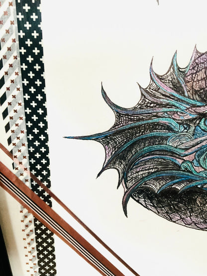 Drawing - Neptune's Dream - Pen and Ink, Foil and Watercolor