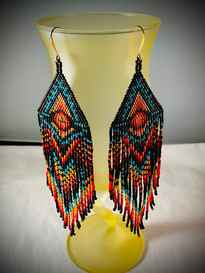 Earrings - Fire and Sky Shoulder Duster - beaded earrings