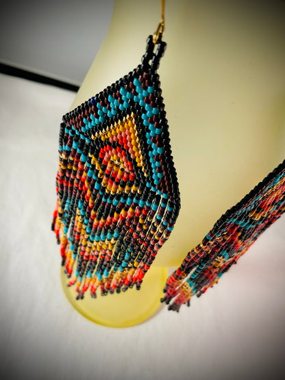 Earrings - Fire and Sky Shoulder Duster - beaded earrings