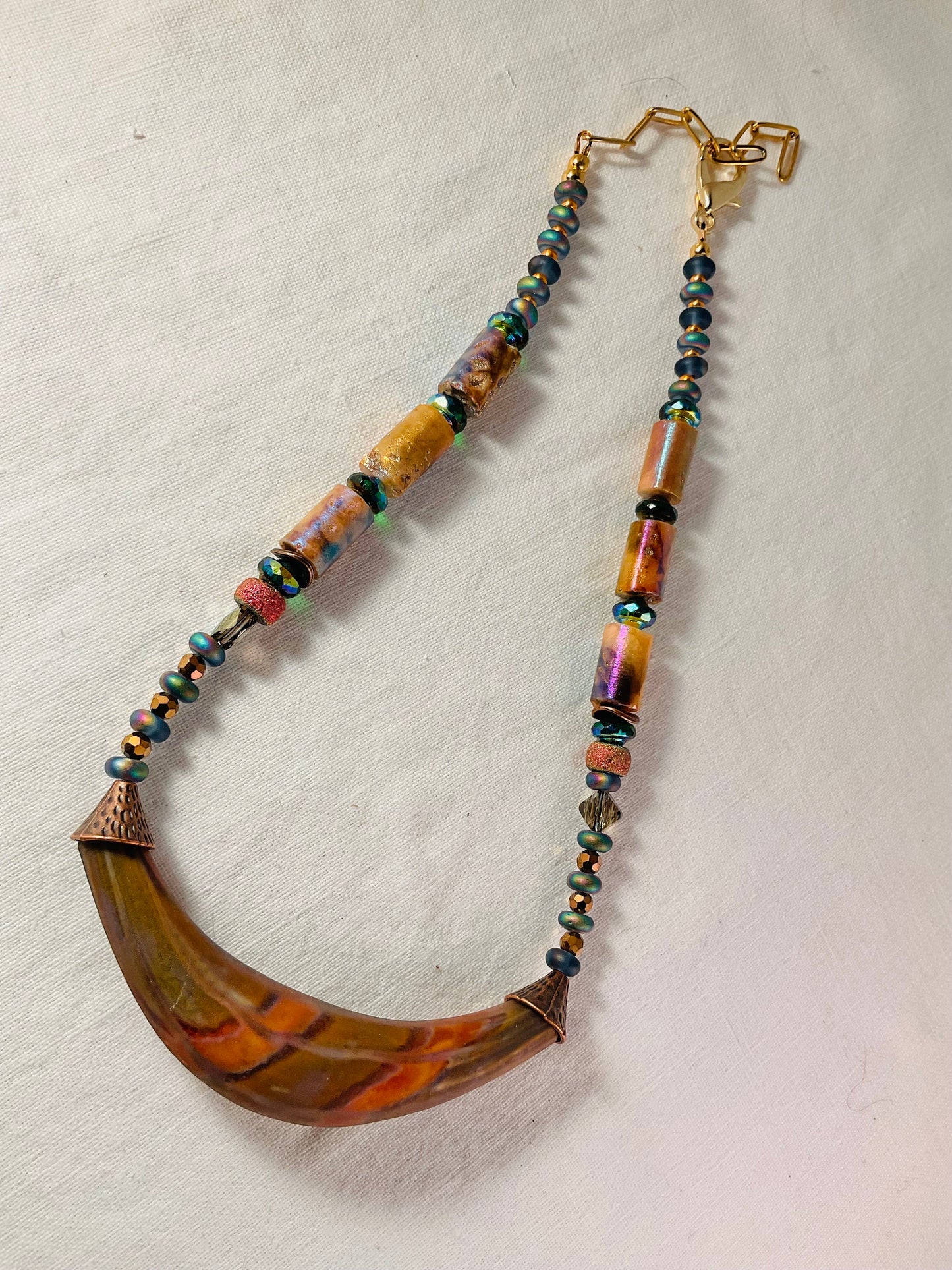 Necklace - Autumn Horn Blown Glass Necklace - extendable