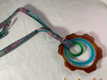 Necklace - Beach glass gear rings 20" ribbon