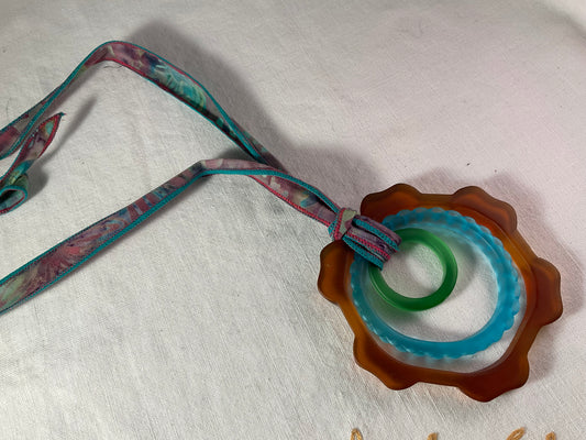 Necklace - Beach glass gear rings 20" ribbon
