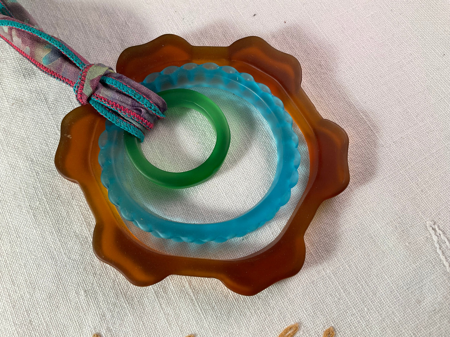 Necklace - Beach glass gear rings 20" ribbon