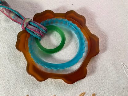 Necklace - Beach glass gear rings 20" ribbon