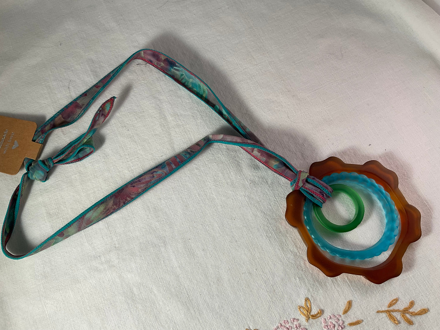 Necklace - Beach glass gear rings 20" ribbon