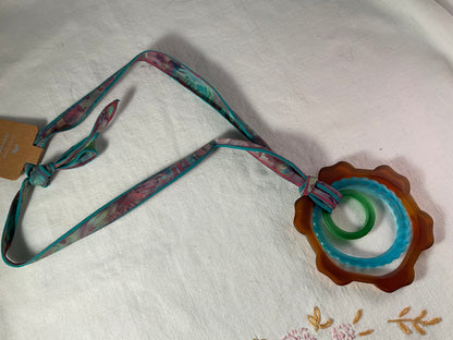 Necklace - Beach glass gear rings 20" ribbon