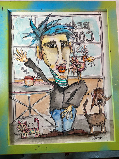 Painting - Bean Box Cafe - coffee shop watercolor 10 x 13"