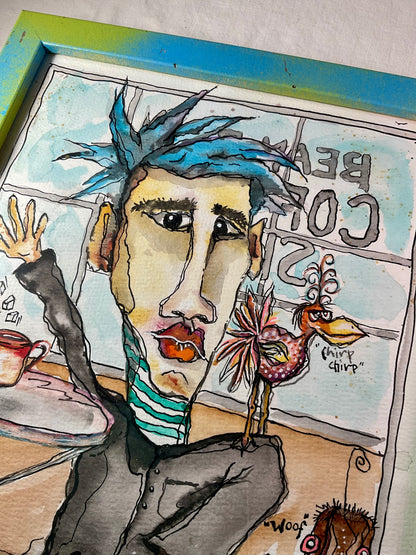 Painting - Bean Box Cafe - coffee shop watercolor 10 x 13"