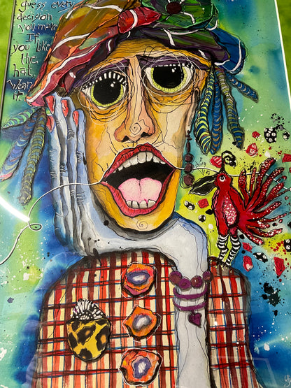 Wear the Hat – Colorful Woman Portrait, Original Mixed Media Art