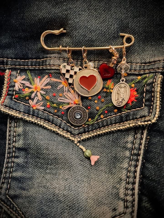 Pray For Us Heart Charm Pin