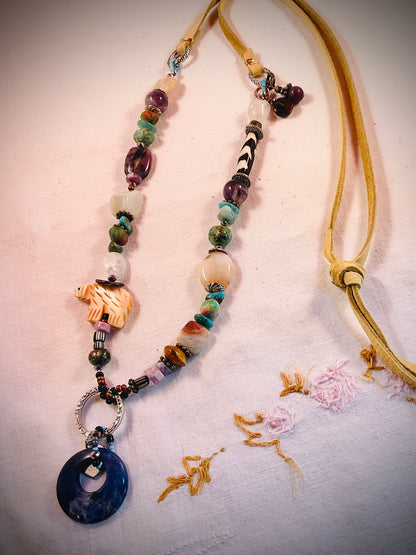 Spirit Bear on Deerskin Necklace