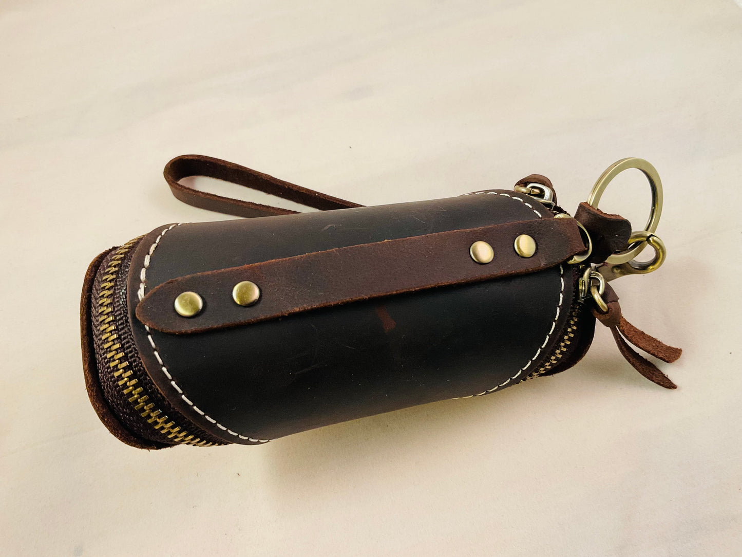 Little Brown Leather Keeper Zip Bag