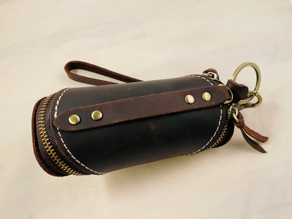 Little Brown Leather Keeper Zip Bag