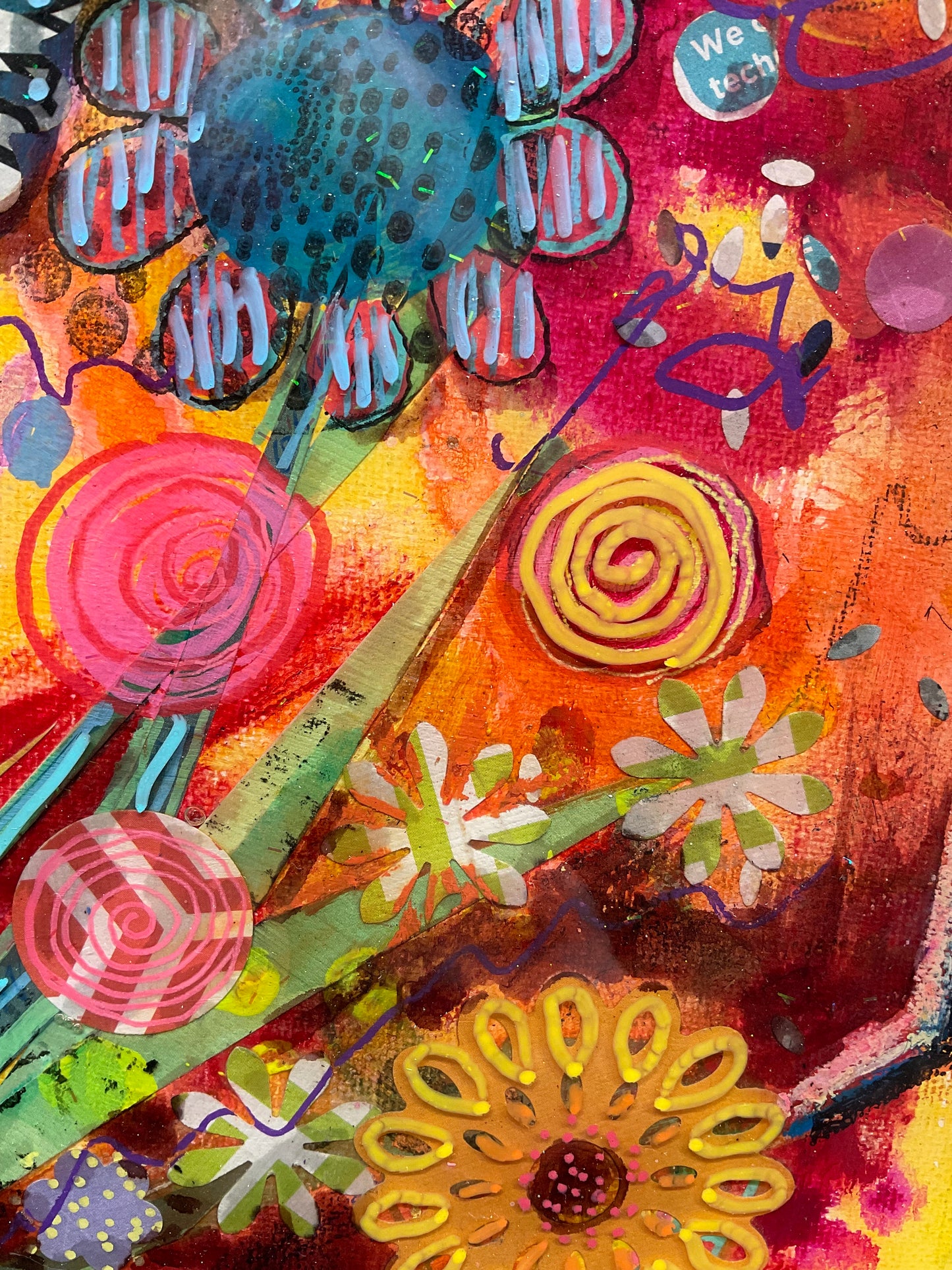 Thank You For The Flowers - Resin Mixed Media Floral painting 11 x 14"