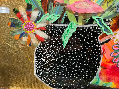 Thank You For The Flowers - Resin Mixed Media Floral painting 11 x 14"