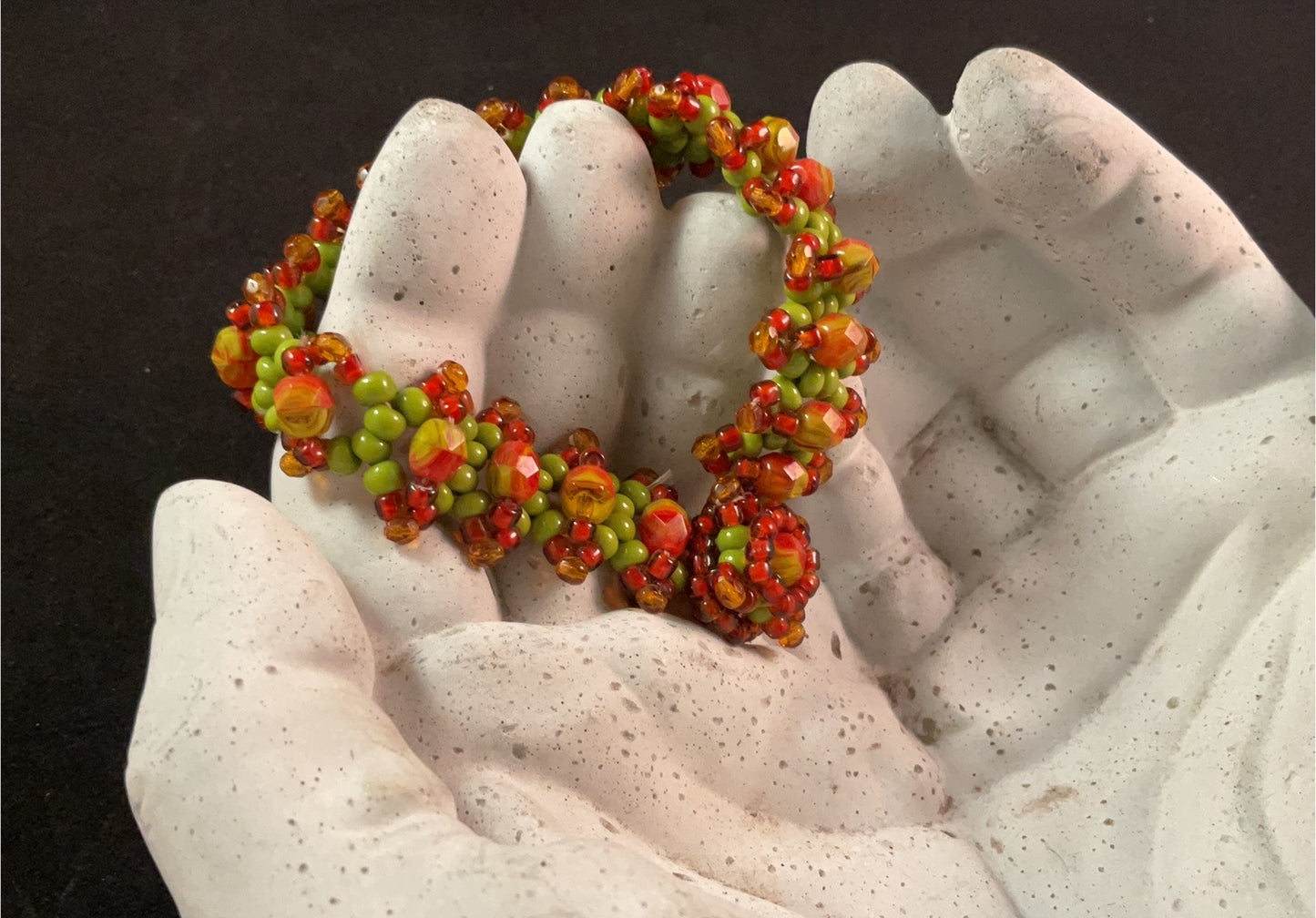 Autumn Garden Beaded Bracelet – Red, Orange & Green Seed Bead Bracelet