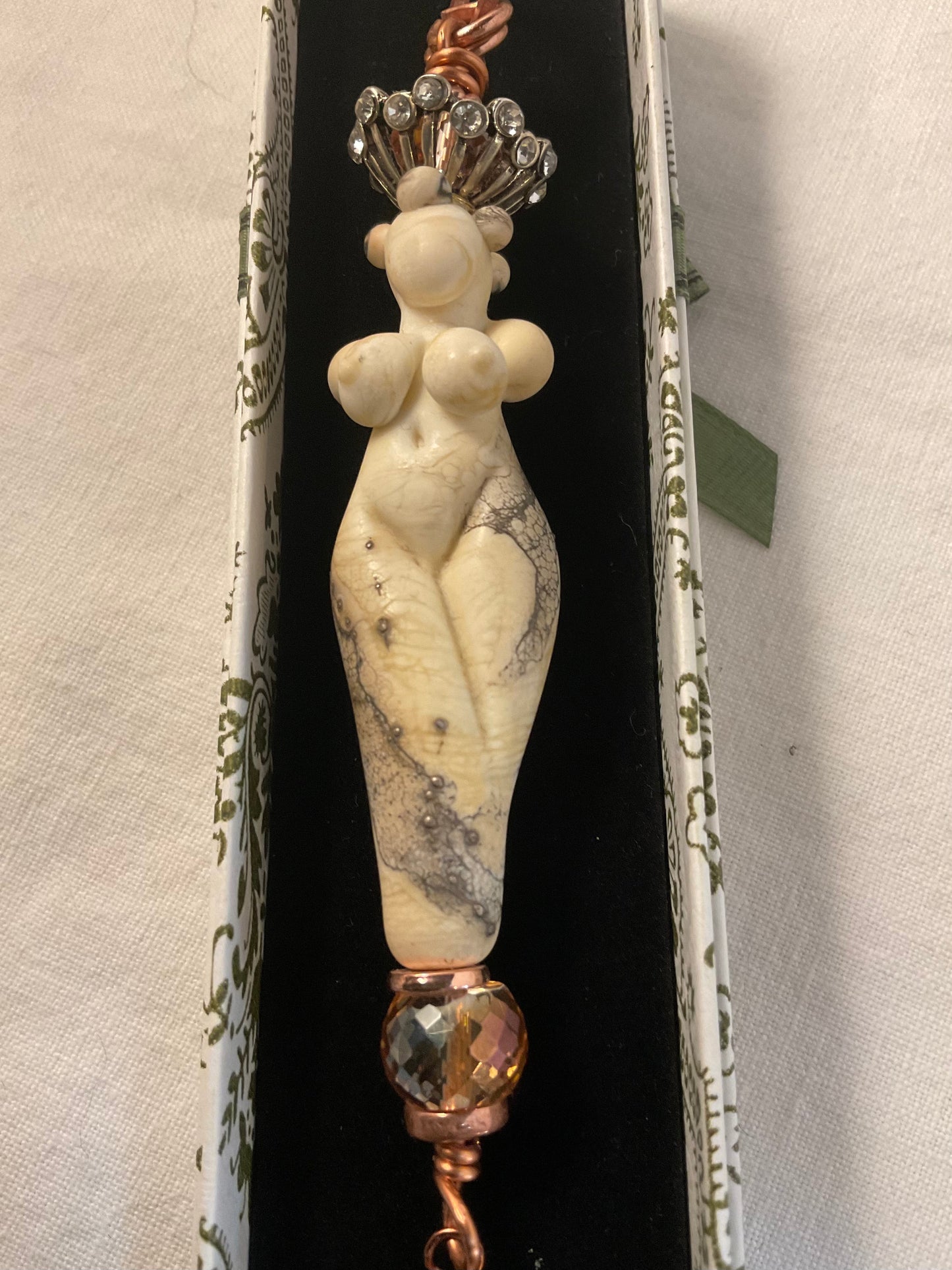 Crowned Muse - Blown Glass Goddess Pendant