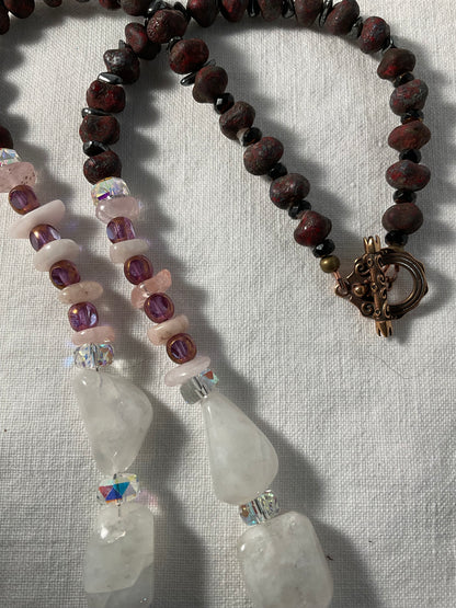 Carved Goat Spirit Necklace with Quartz & Moonstone