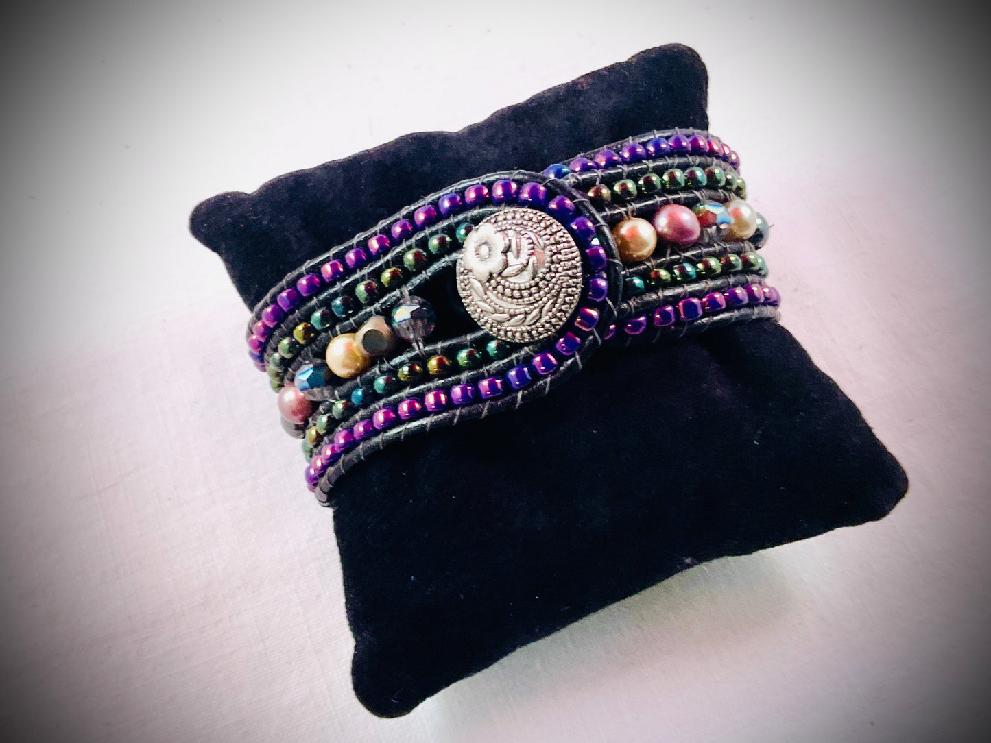 Hand Beaded Pearl & Crystal Wrap Bracelet