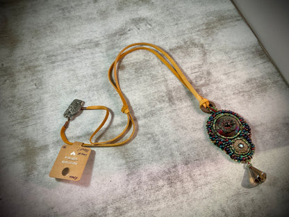 Forest Relic — Raku Cabbage & Crystal Artisan Necklace”
