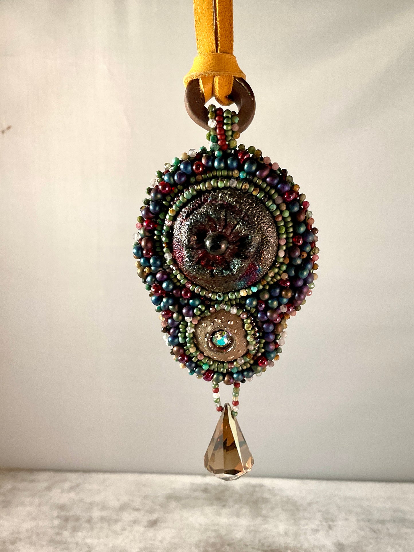 Forest Relic — Raku Cabbage & Crystal Artisan Necklace”