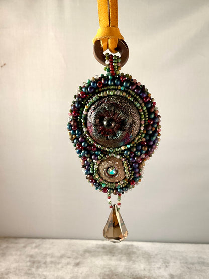Forest Relic — Raku Cabbage & Crystal Artisan Necklace”