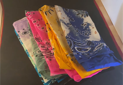 Hand-Bleached Bandana Scarf – 20” Square Western Boho Head Scarf - assorted colors